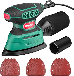 HYCHIKA Ponceuse Bois 140W, 13000 OPM Ponceuse avec dépoussiérage efficace, avec 12PCS papier de verre, idéal pour poncer le bois et enlever la rouille et la peinture