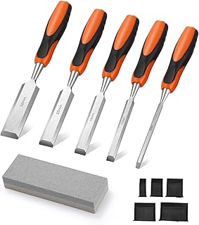 Zhufas Ciseaux a Bois, 6PCS Burin Sculpture Gouge Outillage, Ciseaux de Menuisier avec Pierres à Aiguiser, Couteau Gouges Menuiserie, pour Débutants et Professionnels, Convient au Travail Sur Du Bois.