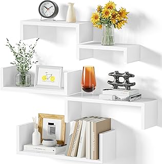 SRIWATANA Etagere Murale blance Lot de 5, Étagère Murales Bois Suspendue, Etagere flottante de Rangement, DIY Déco Tablette Flottante pour Salon Chambre Bureau Salle de Bains, Cuisine, Charge max.40kg