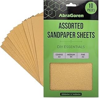 Lot de 10 feuilles de papier de verre - Grain mixte, 3 fins, 4 moyens, 3 épais - Papier abrasif assorti pour bois et murs (Premium)