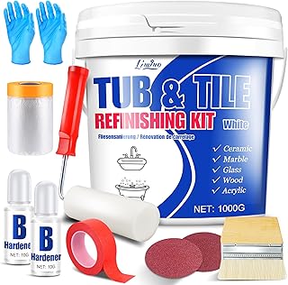 Kit de Rénovation de Baignoire et Carrelage - Peinture pour Carrelage Blanc Satiné avec Outils pour Baignoire, Lavabo, Plan de Travail pour Salle de Bain et Cuisine, Céramique, Porcelaine (1000g)
