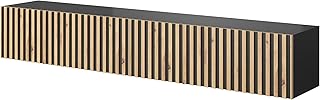 Selsey Meuble TV Suspendu Armoire De Télévision 175 cm À Lamelles Noir Telire