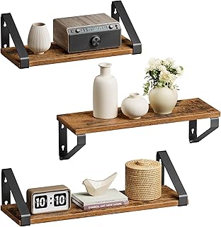 VASAGLE Étagère Murale, Tablette Flottant, Lot de 3, 2 Façons de Montage, Étagère de Rangement Suspendue, pour Salon, Cuisine, Bureau, Salle de Bain, Marron Rustique et Noir LWS33BX